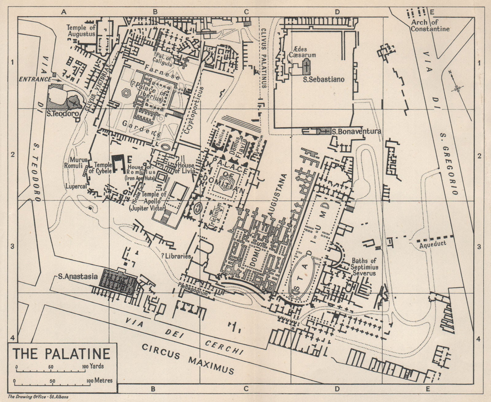 PALATINE HILL Collis Palatium Palatino. Vintage ground plan. Rome Roma 1956 map